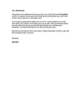Goodbye Letter to Exchange Student Goodbye Letter