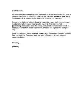 Goodbye Letter From Teacher Goodbye Letter